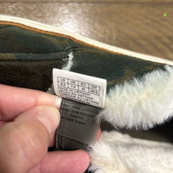 Toms Green Camo Slip-On Shoes with White Fur Lining - Picture 13 of 13